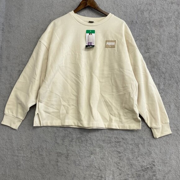NEW Puma Women's XL Cream Crewneck Sweatshirt Cotton Blend - Picture 2 of 9